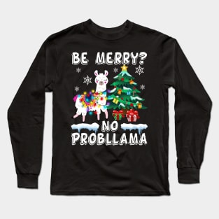 No Probllama Funny Santa Llama Christmas Long Sleeve T-Shirt